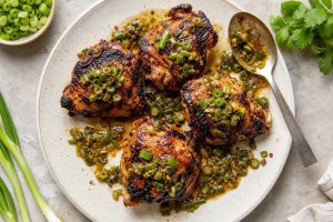 Grilled Chicken Thighs with Charred Scallion Sauce: 38g Protein Per Serving