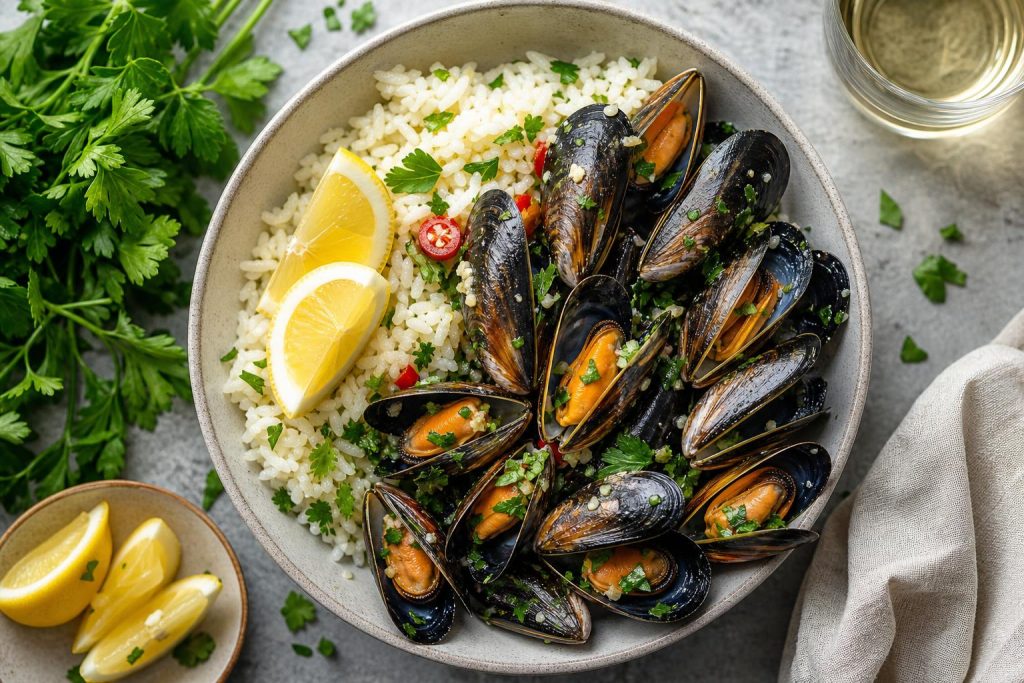 High-Protein Garlic Mussel Bowl: 38g Protein Per Serving