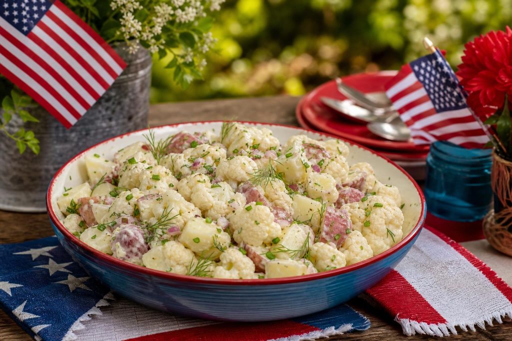 Patriotic Low-Carb Cauliflower Potato Salad