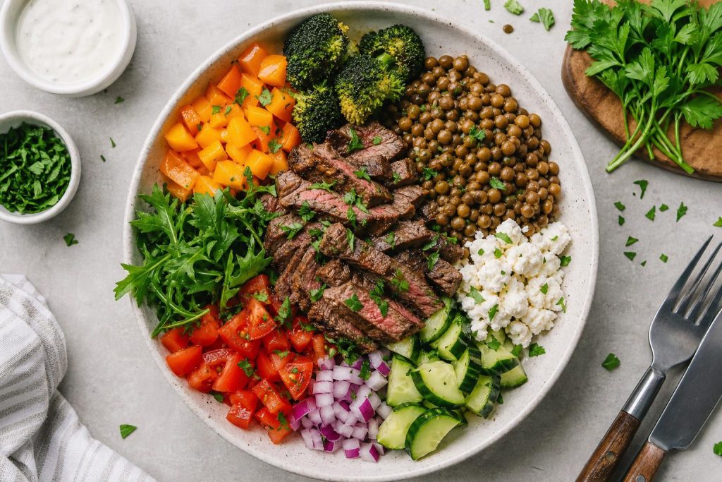 High-Protein Beef and Lentil Power Bowl: 42g Protein Per Serving