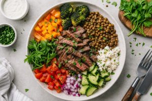 High-Protein Beef and Lentil Power Bowl: 42g Protein Per Serving