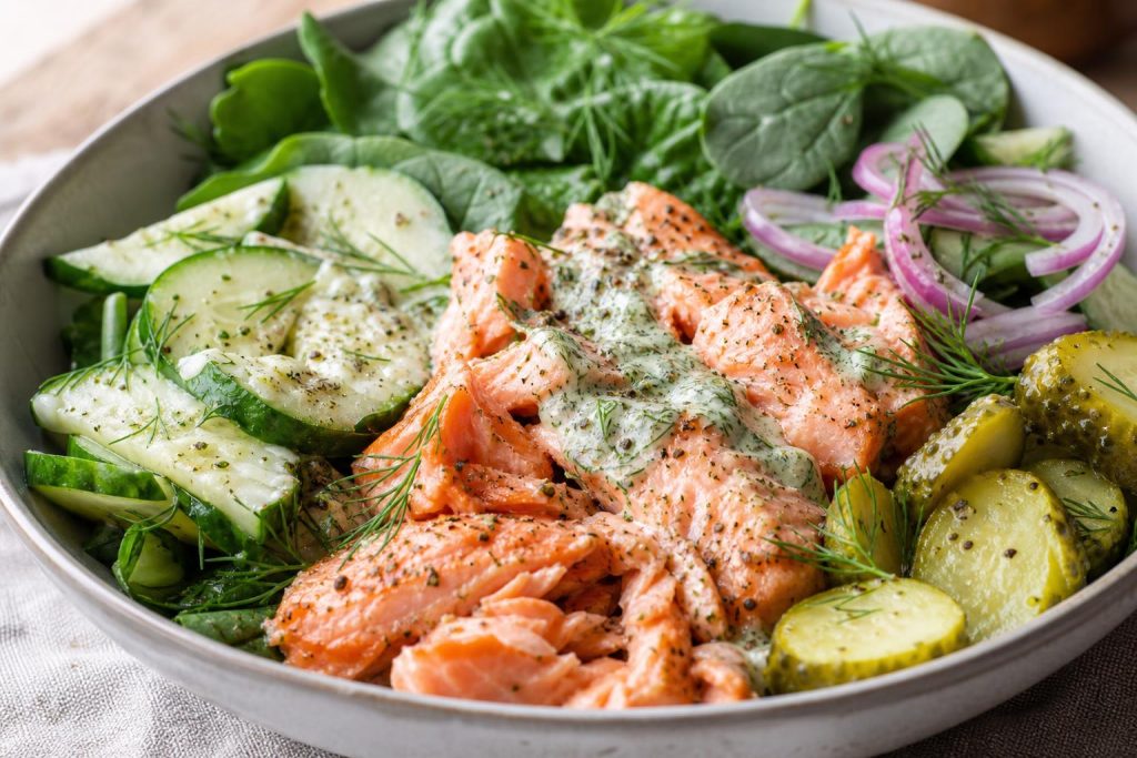 High-Protein Dill Pickle Salmon Bowl: 38g Protein Per Serving