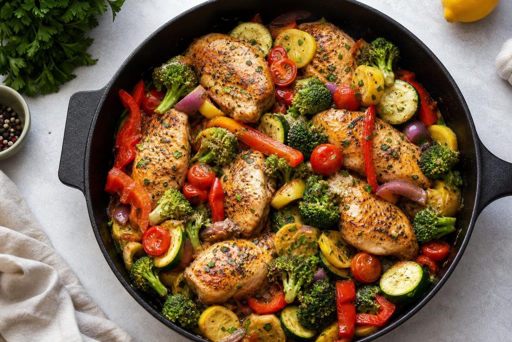 High-Protein Garden Vegetable and Chicken Skillet: 42g Protein Per Serving