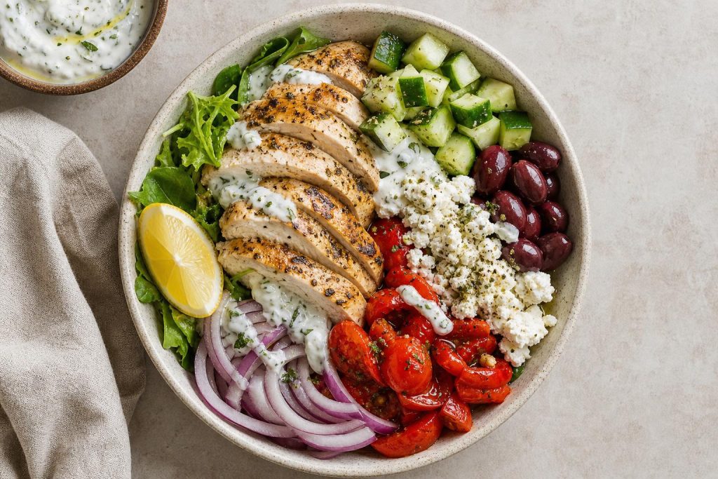 High-Protein Greek Chicken Bowl: 42g Protein Per Serving for Muscle Preservation and Fat Loss