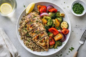 High-Protein Grilled Lemon Herb Chicken with Quinoa & Roasted Vegetables: 42g Protein Per Serving