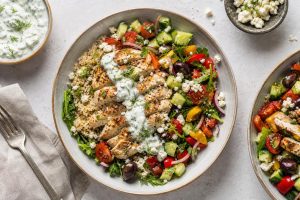 High-Protein Tangy Chicken Bowls with Mediterranean Vegetables: 42g Protein Per Serving