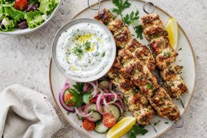 Marinated Chicken Skewers With Greek Yogurt Sauce: 38g Protein Per Serving