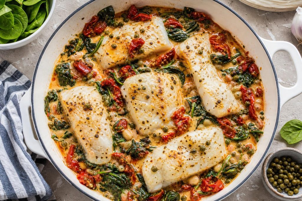 High-Protein Tuscan White Fish Casserole: 42g Protein Per Serving