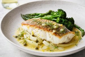 Pan-Seared Sea Bass with Lemon Fennel Sauce: 42g Protein Per Serving